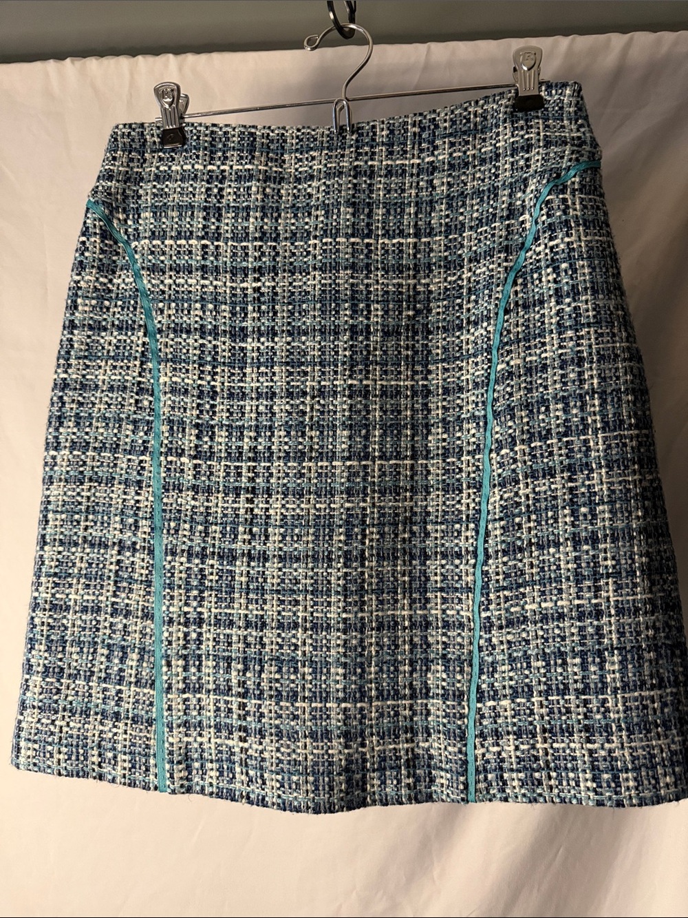 Nine & Co. Tweed A-Line Skirt Women Size 6 Blue Teal Good Piping Check
